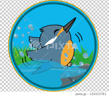 A cute kingfisher mark bathing in water A cute kingfisher mark bathing in water 120315761