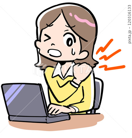 デスクで肩をもむ女性 120316133