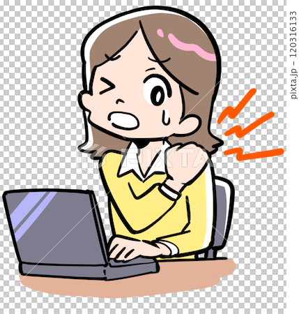 Woman massaging her shoulders at desk 120316133