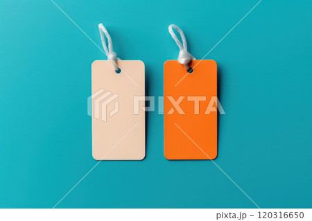 two colored fashion label tag mockups on a colored background 120316650