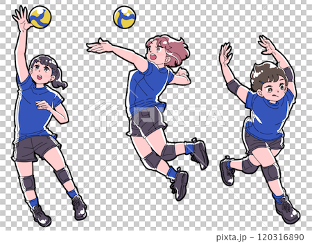 Illustration set of a girl spiking Illustration set of a girl spiking 120316890