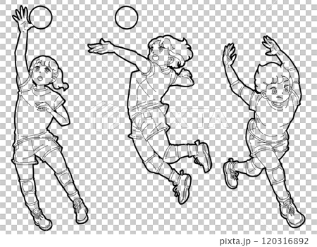 Illustration set of a girl spiking 120316892
