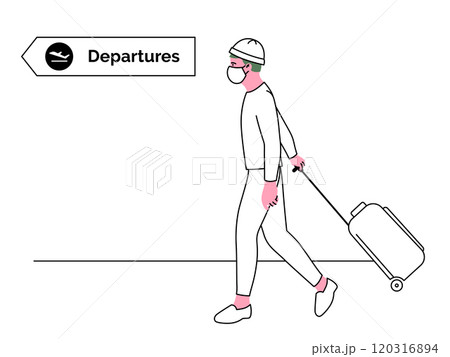 Man wearing surgical mask while traveling 120316894