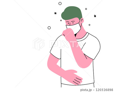 Man wearing surgical mask while coughing Man wearing surgical mask while coughing 120316898