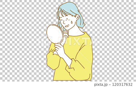 年齢肌を気にするミドル女性のシンプルイラスト 120317632