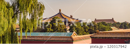 Ancient royal palaces of the Forbidden City in Beijing,China BANNER, LONG FORMAT 120317942