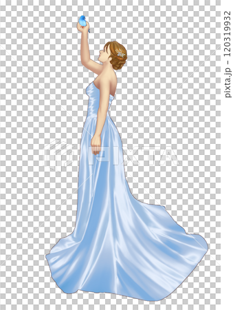 青い小鳥とドレスを着た女性 120319932