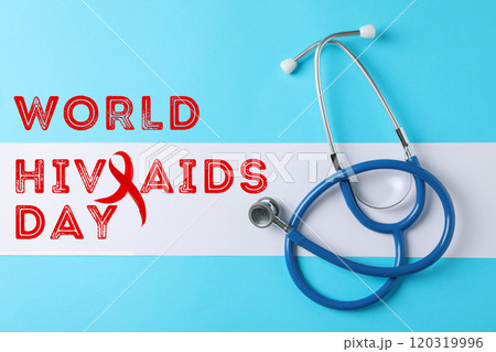 AIDS day, phonendoscope on blue background with text AIDS day, phonendoscope on blue background with text 120319996
