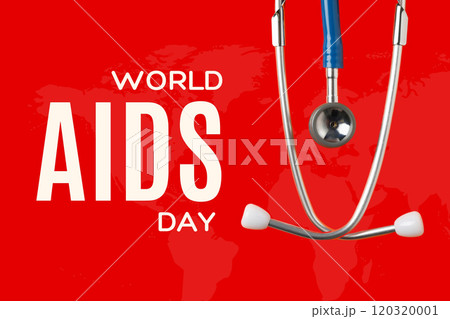 AIDS day, phonendoscope on red background with text AIDS day, phonendoscope on red background with text 120320001