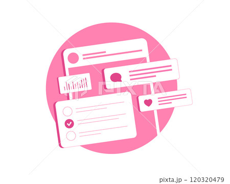 Interactive Polls and Surveys for Social Engagement. Increase social media engagement with interactive polls and surveys. Illustration of users answering questions and interacting with brand polls 120320479