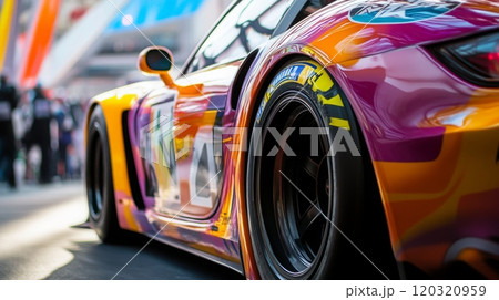 A close-up of a brightly colored racing car...のイラスト素材 [120320959] - PIXTA