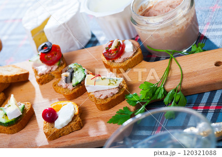 Assorted homemade canape appetizers Assorted homemade canape appetizers 120321088