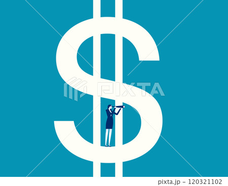 Woman emerges from the dollar symbol and looks into the distance. Vector Man Emerges From the Dollar Symbol and Looks into the Distance 120321102