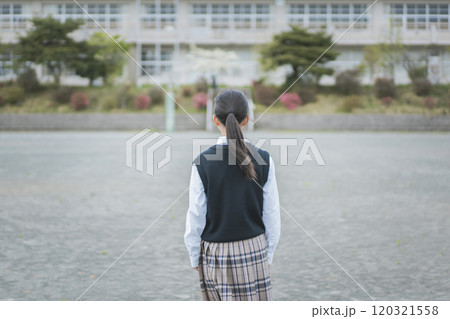 校舎を眺める女子生徒の後ろ姿 校舎を眺める女子生徒の後ろ姿 120321558