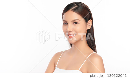 Beautiful young asian woman with clean fresh skin on white background, Face care, Facial treatment, Cosmetology, beauty and spa, Asian women portrait. 120322041