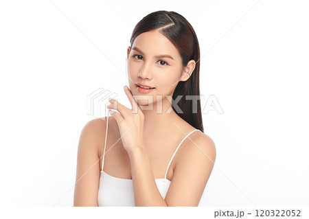 Beautiful young asian woman with clean fresh skin on white background, Face care, Facial treatment, Cosmetology, beauty and spa, Asian women portrait. 120322052