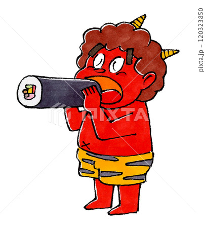 恵方巻を食べる赤鬼 120323850