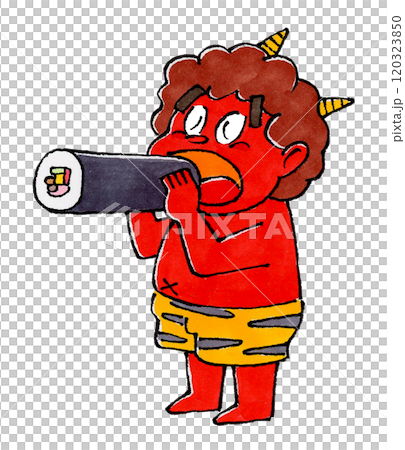 恵方巻を食べる赤鬼 120323850