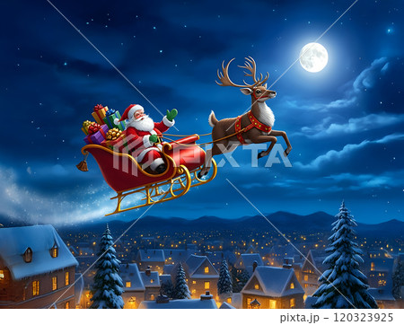 クリスマスのイメージ　サンタクロース　トナカイ　ソリ　プレゼント 120323925