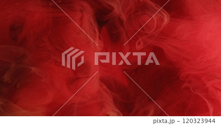 Mist texture. Fume floating. Hot red color paint water explosion haze spreading texture abstract art background. 120323944