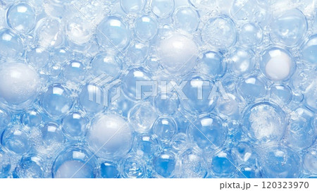 Close-up Abstract Texture of Air Bubbles in Blue Liquid 120323970