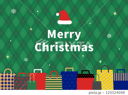 クリスマスイラストデザイン素材_チェック柄_緑 120324099