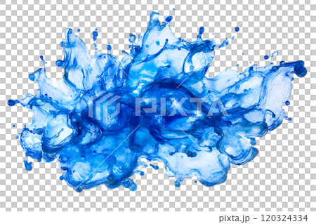 Vibrant Deep Blue Watercolor Splash with Fluid Edges and Dynamic Shading 120324334