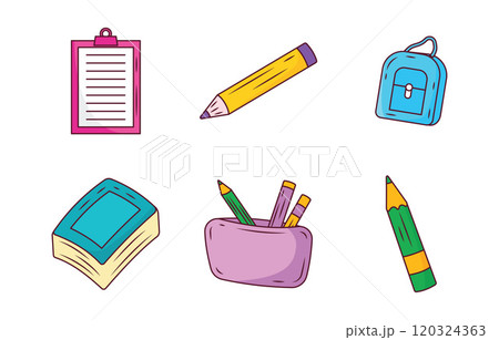 Elements Set of School Stationery Tool and Equipment with Book Pencil Bag 120324363