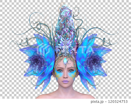 一個帶著花冠的仙女的特寫鏡頭 120324753