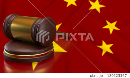 The wood hammer on Chinese flag  Background for law concept 3d rendering. 120325367