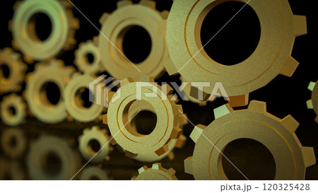 The Gold gear in Black Background  for technology or Abstract  concept 3d rendering. 120325428