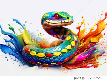 カラフルな塗料で描いた装飾的な蛇の3dイラストレーションのイラスト
