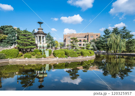 水鏡を見る鶴舞公園内風景 120325957
