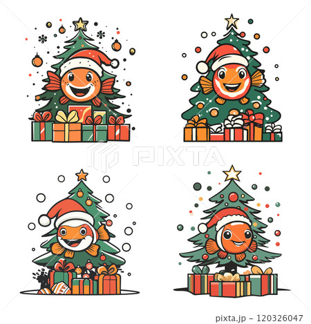 Festive Fish with Christmas Tree Illustrations 120326047