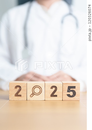 Happy New Year 2025 with Smile block against doctor. Health, Healthcare insurance, medical Satisfaction, feedback, Review, mental health, wellbeing, wellness and good year concept Happy New Year 2025 with Smile block against doctor. Health, Healthcare insurance, medical Satisfaction, feedback, Review, mental health, wellbeing, wellness and good year concept 120326074