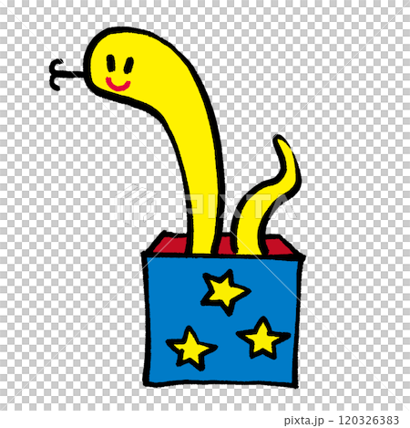 Illustration of a snake emerging from a pop-colored box Illustration of a snake emerging from a pop-colored box 120326383