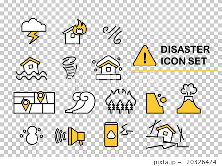 Simple and flat disaster icon set 120326424