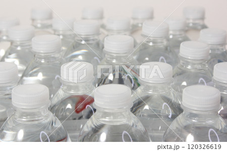 Case of Filtered Drinking Water Close up on Caps 120326619