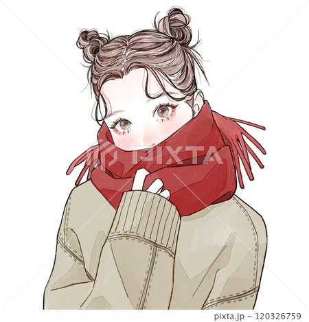 赤いマフラーを巻いている女性のイラスト素材 [120326759] - PIXTA