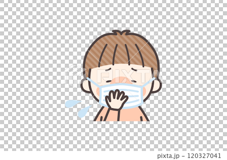 一個戴著口罩發燒咳嗽的小男孩 一個戴著口罩發燒咳嗽的小男孩 120327041