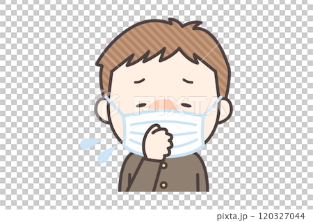 一名戴著口罩發燒咳嗽的小男學生 一名戴著口罩發燒咳嗽的小男學生 120327044