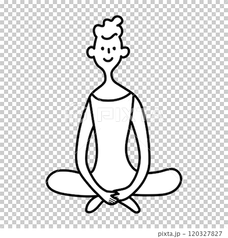 Woman sitting cross-legged, monochrome line drawing 120327827