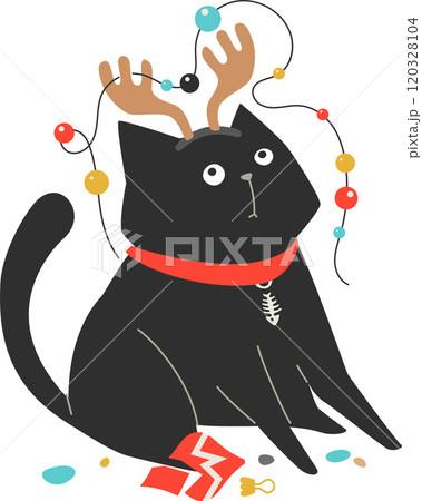 funny black cat in deer antlers headband 120328104