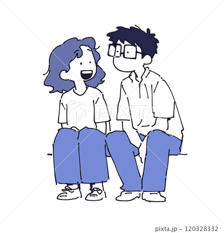 男女が仲良くおしゃべりしているイラスト 120328332