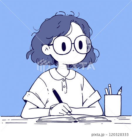 デスクワークをしている女性のイラスト 120328333