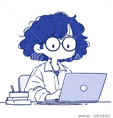 PC作業をしている女性のイラスト 120328363