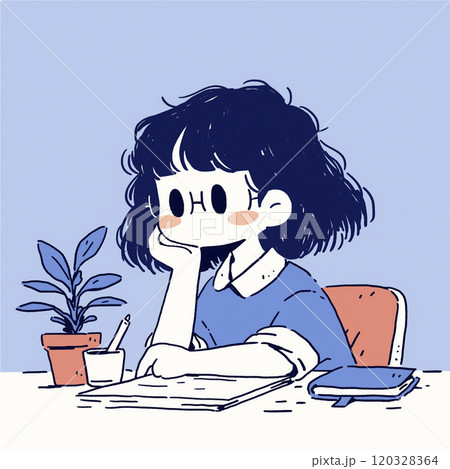 読書をしている女性のイラスト 読書をしている女性のイラスト 120328364