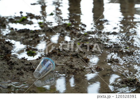 水辺に捨てられたプラスチックごみ 水辺に捨てられたプラスチックごみ 120328391