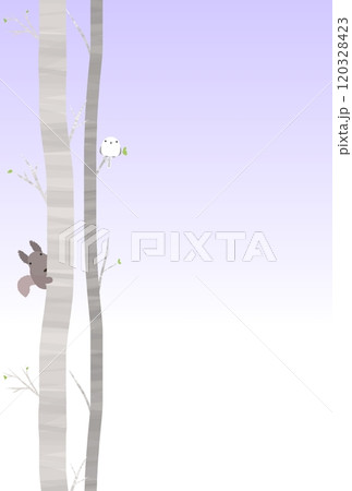 シラカバと森の動物たちの背景　K-4 120328423