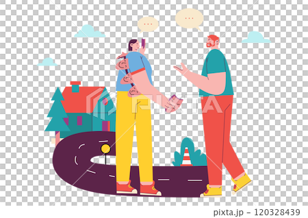 Sad and Happy Mask Inside a Girl Conversing with a Boy Sad and Happy Mask Inside a Girl Conversing with a Boy 120328439